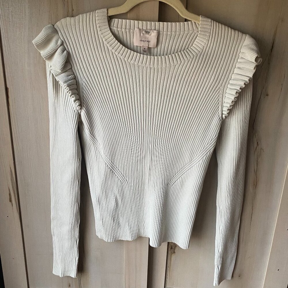 Cinq à Sept Cream Ribbed Sweater